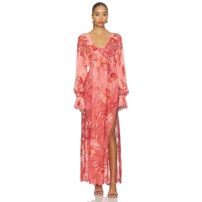 Hemant And Nandita 【 Kaftan Maxi Dress With Printed Slip Women Coral 】 御召しもの レディース