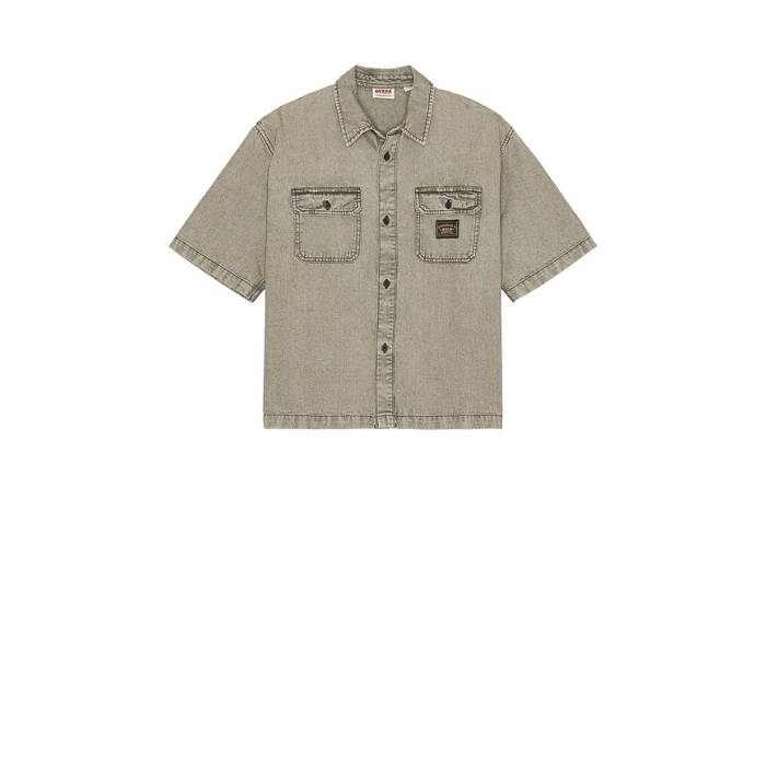 Guess Originals 【 Boxy Denim Short Sleeve Shirt Men Tinted Grey Wash 】 デニム Sleeve スリーブ メンズ 灰色 グレー|スニケス
