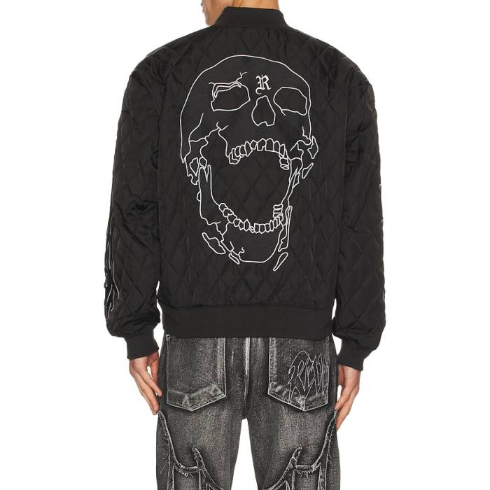 Revenge 【 Skull Logo Quilted Bomber Jacket Men Black 】 ロゴタイプ Jacket 上衣 メンズ 黒いこと 黒いこと メンズファッション-コート・ジャケット