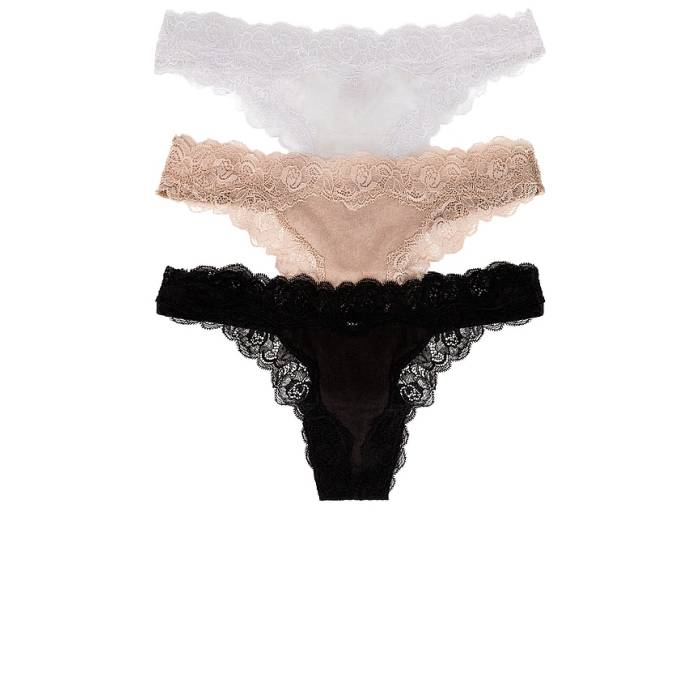 オンリーハーツ Only Hearts 【 3 Pack Thong Women White, Black \u0026Amp; Bone 】 レディース 黒いこと 黒いこと