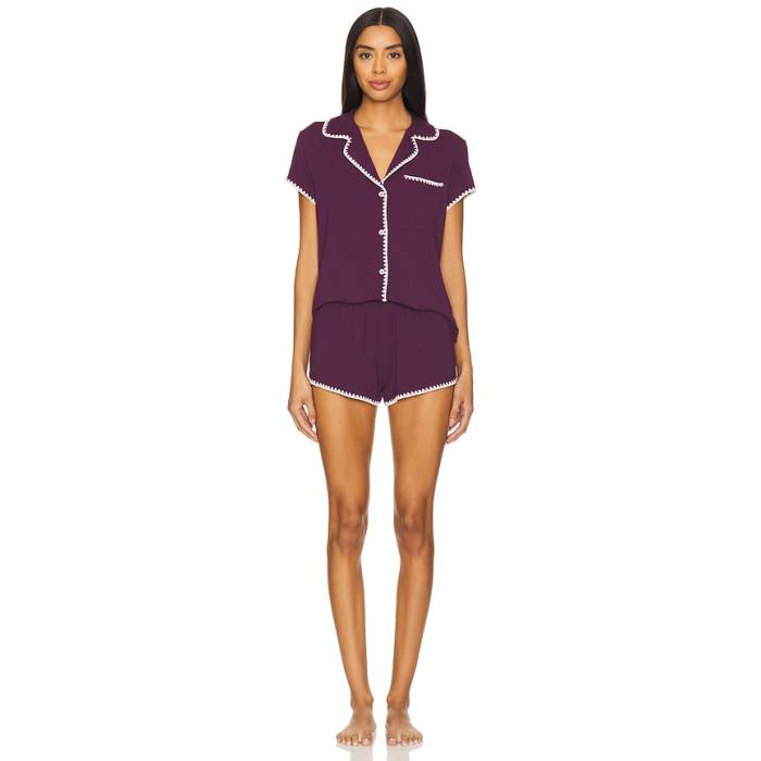 エバージェイ Eberjey 【 Frida Shortie Pj Set Women Plum \u0026Amp; Ivory 】 レディース 象牙色