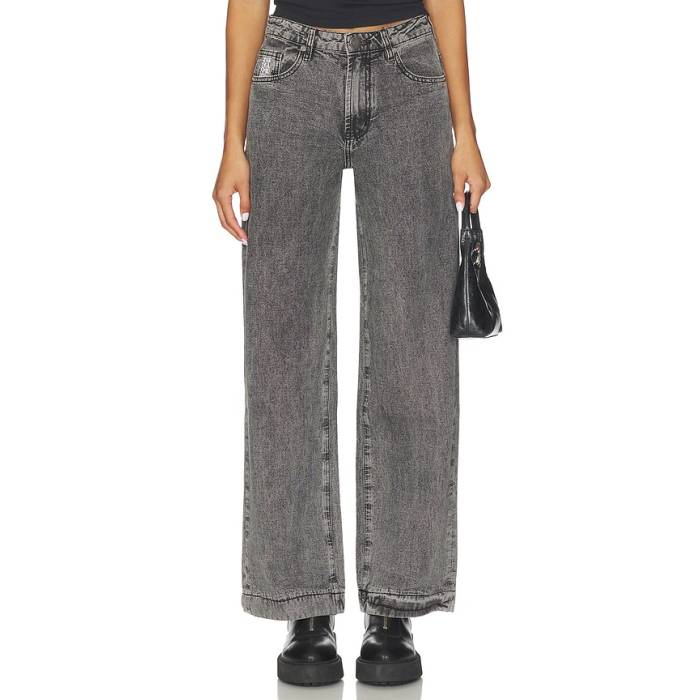 ワンティースプーン One Teaspoon 【 Jackson Mid Waist Wide Leg Jeans Women Rocco Grey Black 】 ミッド ジーンズ レディース 灰色 グレー 黒色 ブラック｜スニケス