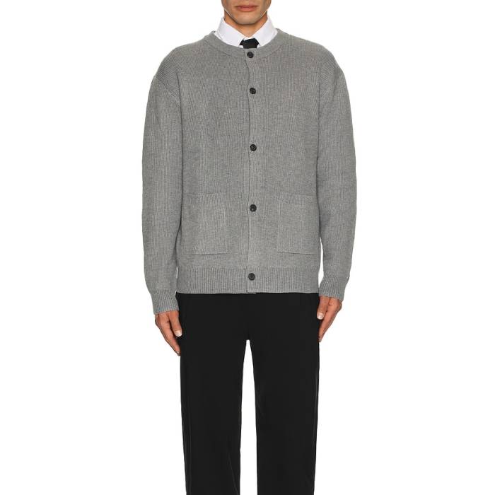 Wao 【 Wool Blend Round Neck Cardigan Men Grey 】 ジレー メンズ 薄墨色 薄墨色