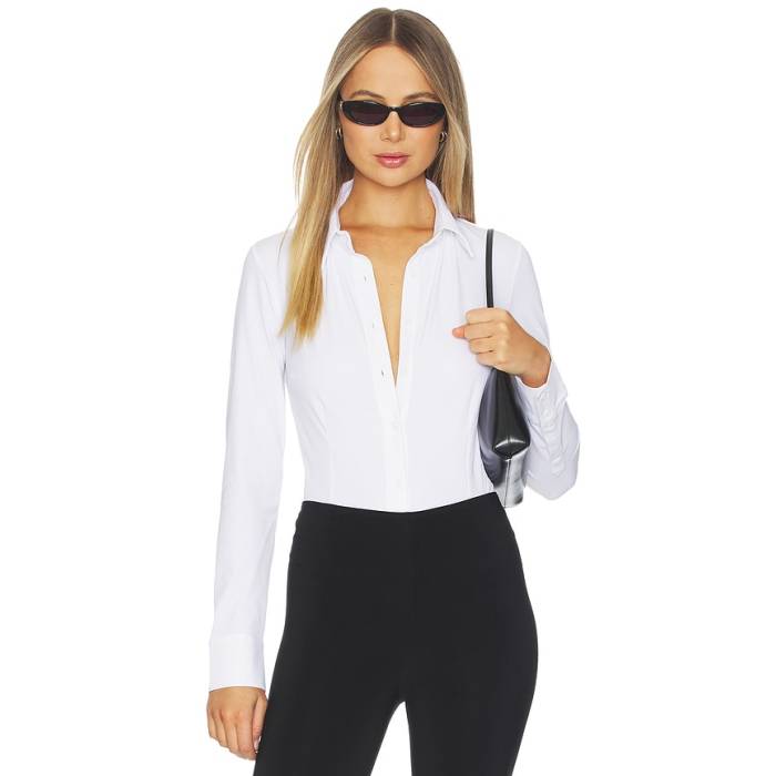 命令すること Commando 【 Classic Ribbed Button Down Bodysuit Women White 】 古典派音楽 落ち込む 上半身背広 レディース 白いこと 白いこと