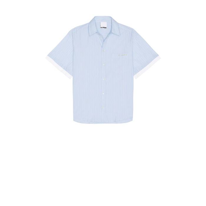 【 Double Short Sleeve Button Down Shirt In Blue Men Blue Stripe 】 Sleeve スリーブ ダウン 青色 ブルー メンズ 青色 ブルー Stripe ストライプ｜スニケス