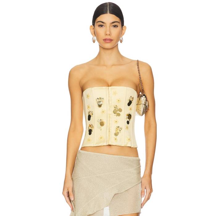 Guizio 【 Embellished Satin Corset Women Ivory 】 繻子 レディース 象牙色