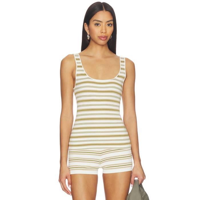 Eaves 【 Cydnee Striped Knit Tank Women Ivory \u0026Amp; Olive Multi 】 編み物 貯蔵タンクとっ始め レディース 象牙色 olive オリーブ