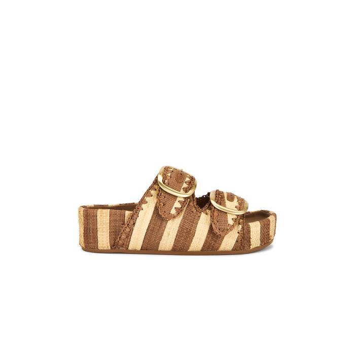 ロフラーランドール Loeffler Randall 【 Theo Sandal Women Brown \u0026Amp; Natural Striped Straw 】 レディース 赤銅色 赤銅色 自然的