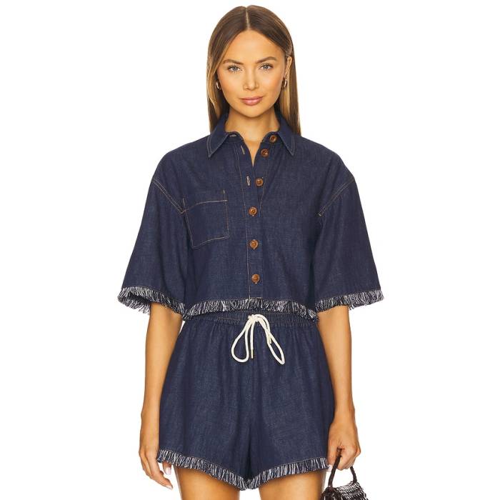ジマーマン Zimmermann 【 Rhiannon Fringe Denim Shirt Women Atlantic 】 ジーンズ レディース