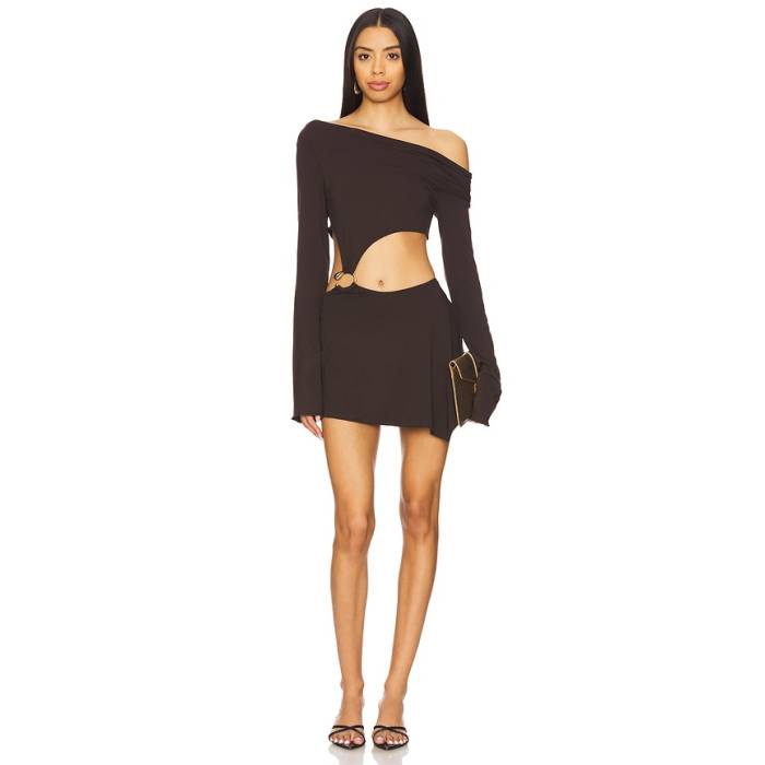 ジェイディッドロンドン Jaded London 【 Trim Asymmetric Dress Women Brown 】 御召しもの レディース 赤銅色 赤銅色