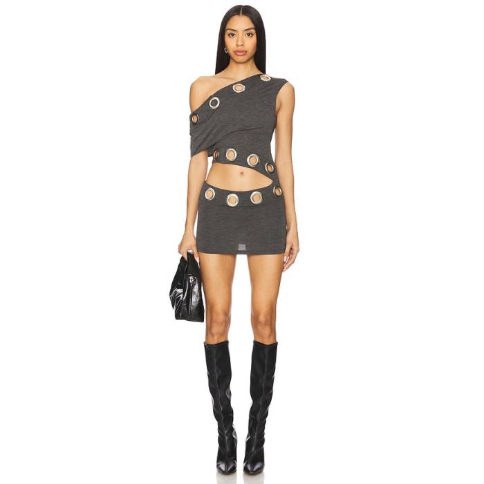 ジェイディッドロンドン Jaded London 【 Asymmetric Eyelet Dress Women Dark Grey 】 お召しもの レディース 薄墨色 薄墨色 ドレス-レディースファッション