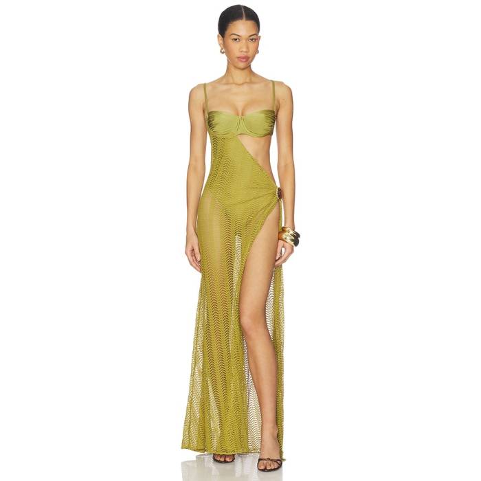 Patbo 【 Wave Cut Out Maxi Beach Dress Women Green 】 Wave ウェーブ・ウェイブ 御召しもの レディース green 緑・緑であること