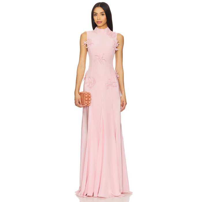 La Fuori 【 Backless Maxi Dress Women Ostrich Feather Pink 】 御召しもの レディース pink さくら色