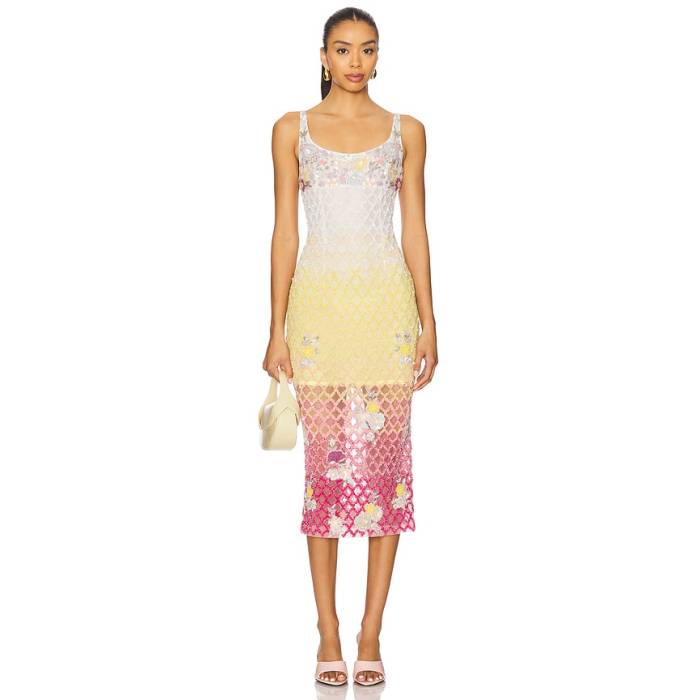 La Fuori 【 X Revolve Valeria Jewel Embroidered Midi Dress Women Pink Ombre 】 ドレス レディース pink ピンク｜スニケス