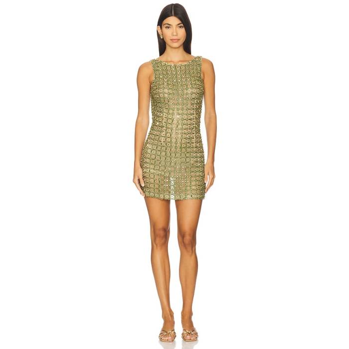 La Fuori 【 Claudia Green Crystal Mini Dress Women Nude 】 green 緑・緑であること お召しもの レディース