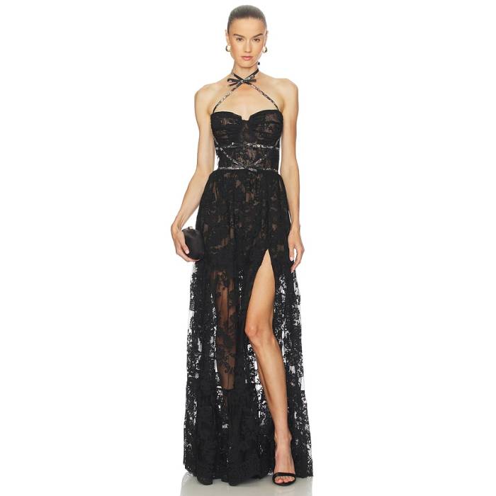 V. Chapman 【 Eloise Gown Women Black Chantilly Lace 】 レディース 黒いこと 黒いこと レディースファッション-ドレス