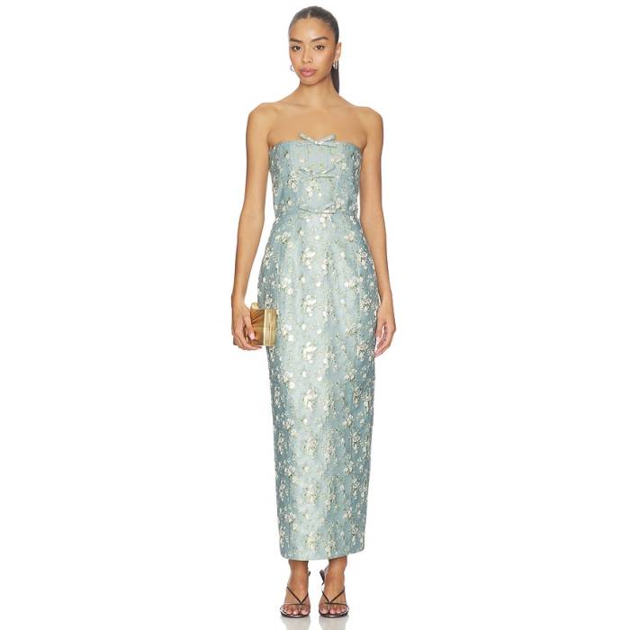 V. Chapman 【 Kim Dress Women Slate Blue Cheverny Brocade 】 御召しもの レディース 青碧 青碧