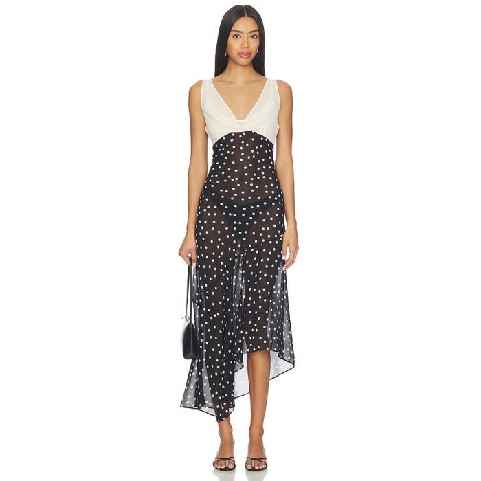 Lpa 【 Dorothy Maxi Dress Women Black And Cream Polka Dot 】 お召しもの レディース 黒いこと 黒いこと 皮膚軟化剤 ドレス-レディースファッション