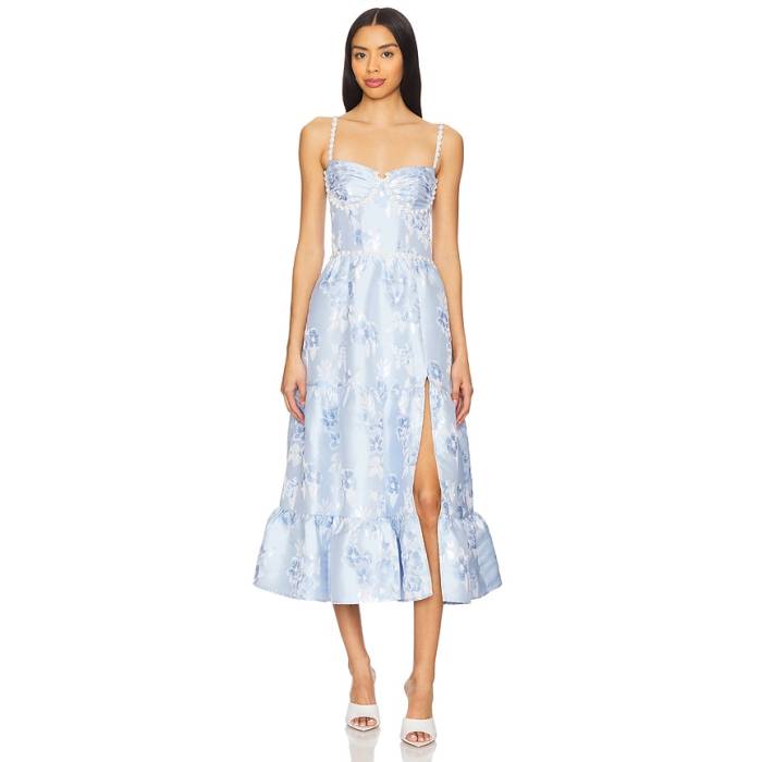 V. Chapman 【 Lorenza Midi Dress Women Chambray Blue Baroque 】 御召しもの レディース 青碧 青碧