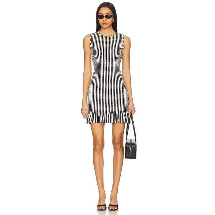 Simonmiller 【 Belle Smocked Mini Dress Women Black \u0026Amp; Macadamia Micro Stripe 】 お召しもの レディース 黒いこと 黒いこと Micro ミクロ Stripe 縞模様 レディースファッション-ドレス