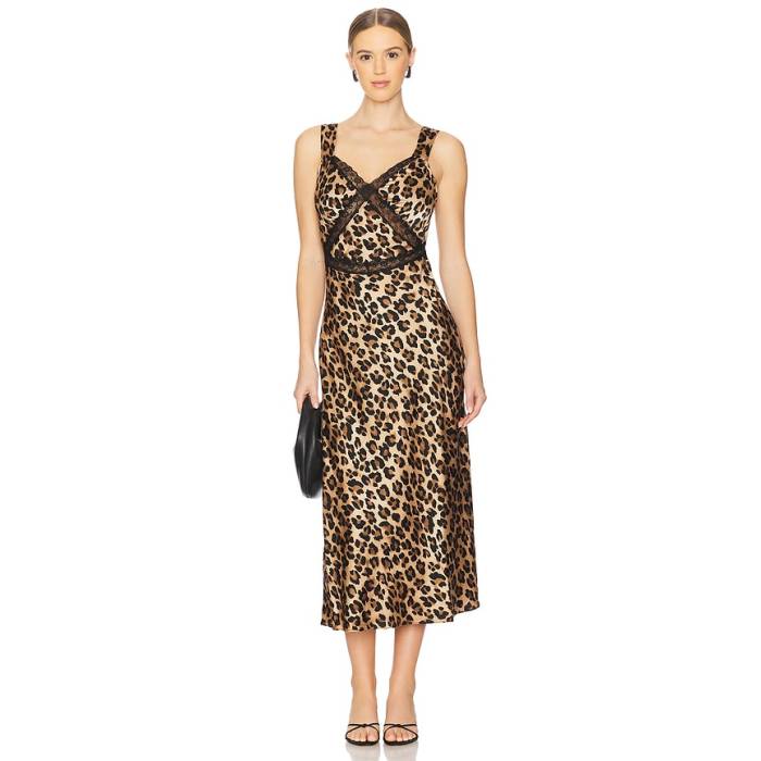 バル点点 Bardot 【 Emory Satin Slip Dress Women Leopard 】 繻子 御召しもの レディース ヒョウ柄 レオパード