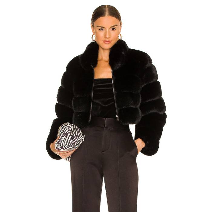 Adrienne Landau 【 Faux Fox Fur Jacket Women Jet Black 】 フォックス Jacket ジャケット レディース 黒色 ブラック｜スニケス