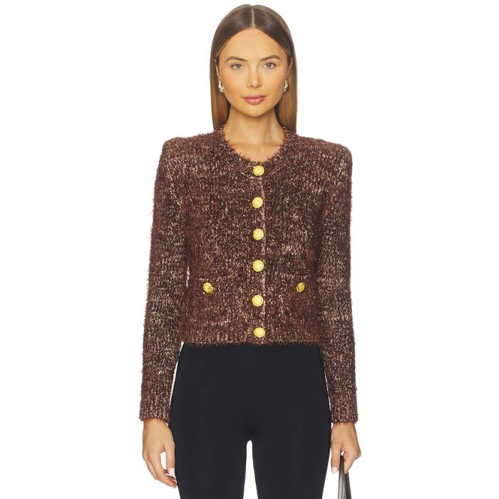 L\u0027agence 【 Una Knit Cardigan Women Chocolate Multi 】 編み物 ジレー レディース