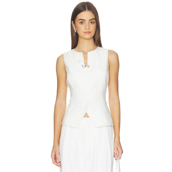 Kate Barton 【 Linen Blend Summer Suit Vest Women Ivory 】 Summer 朱夏 背広 より良い レディース 象牙色