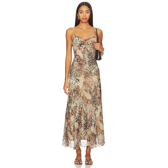 Astr The Label 【 Maeryn Dress Women Taupe Brown Leopard 】 ドレス レディース 茶色 ブラウン ヒョウ柄 レオパード｜スニケス