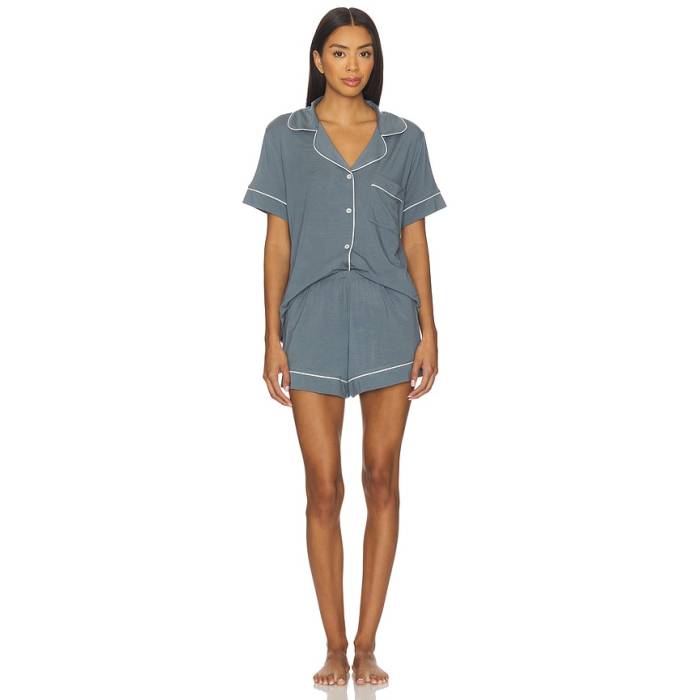 エバージェイ Eberjey 【 Gisele Relaxed Short Pj Set Women Stone Blue \u0026Amp; Ivory 】 レディース 青碧 青碧 象牙色