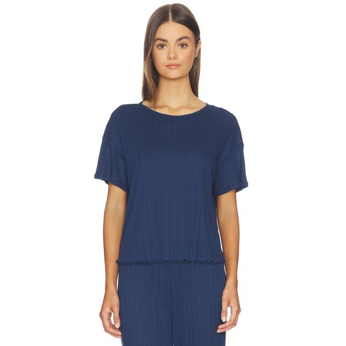 エバージェイ Eberjey 【 Pointelle Short Sleeve Tee Women Navy 】 Sleeve 捩り プルオーバー レディース 紺色 米国海軍