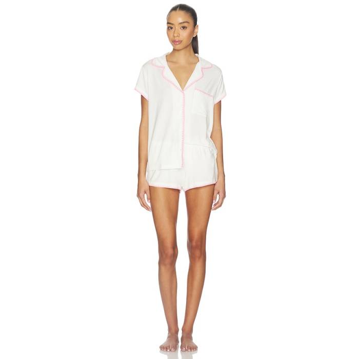 エバージェイ Eberjey 【 Frida Shortie Pj Set Women Ivory \u0026Amp; Pink Nectar 】 レディース 象牙色 pink サクラ色