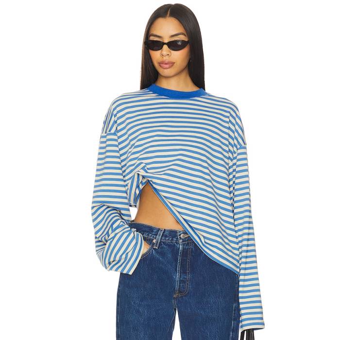 ライオネス Lioness 【 Bloom Long Sleeve Top Women Mickey Blue Stripe 】 Sleeve スリーブ レディース 青色 ブルー Stripe ストライプ|スニケス