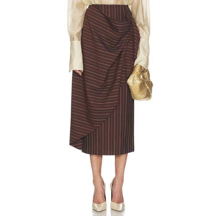 Helsa 【 Stripe Twill Blanket Skirt Women Dark Brown Stripe 】 Stripe ストライプ レディース 茶色 ブラウン Stripe ストライプ｜スニケス