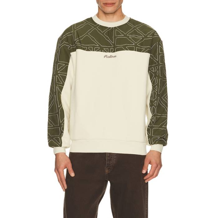 Malbon 【 Tierra Crewneck Sweater Men Cream \u0026Amp; Olivine 】 調教師 メンズ 皮膚軟化剤
