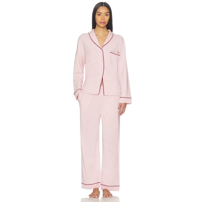Lunya 【 Slumberknit Button Down Pant Set Women Delicate Pink \u0026Amp; Pomegranate Jewel 】 落ちこむ ズボン下 レディース pink さくら色