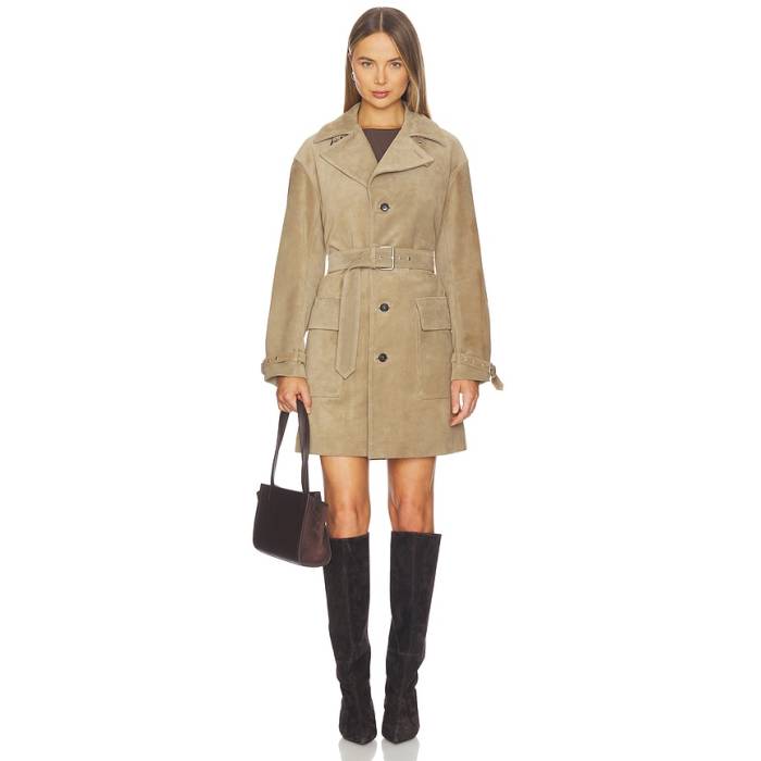 一こま Frame 【 The Suede Trench Jacket Women Light Camel 】 スエード・スウェード Jacket 上衣 レディース camel 駱駝