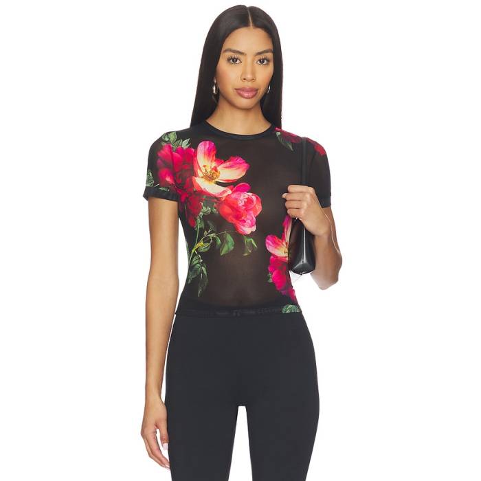 アリスアンドオリビア Alice + Olivia 【 Tess Crew Neck Tee Women Empress Bloom Black 】 労働者の一団 プルオーバー レディース 黒いこと 黒いこと