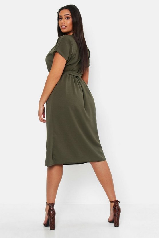 Boohoo ダウン カーキ カジュアル ミディドレス ブーフー レディース ファッションブランド Boohoo カーキ レディースファッション Plus ファッション ドレス Boohoo Belted Button Down Khaki スニケス