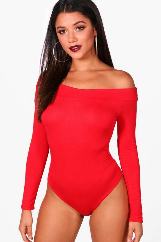 Boohoo Basics スリーブ 赤 レッド Sleeve Red Boohoo Basics Basic Off The Shoulder Long Bodysuit インナー 下着 ナイトウエア レディース ファッションブランド カジュアル ファッション Clickcease Com