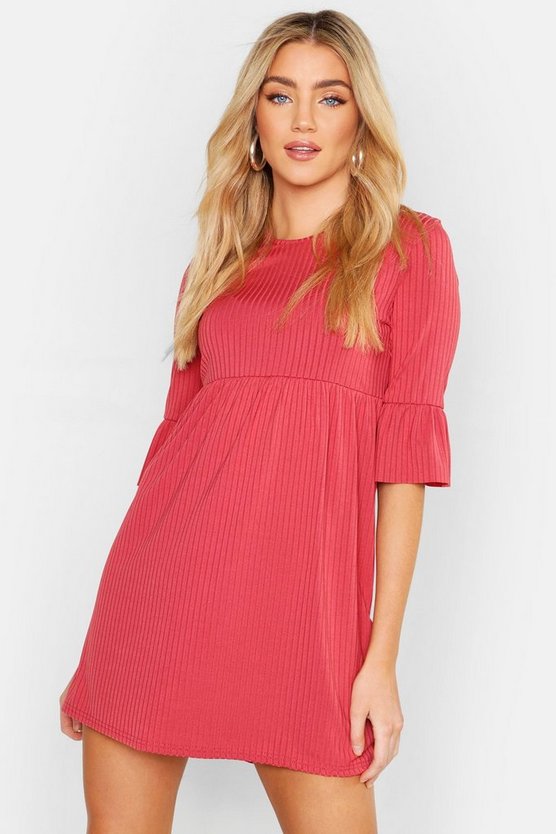 特別送料無料 ドレス ブーフー ドレス レディースファッション Dress Smock Frill Rib Boohoo Rose Sleeve ローズ ドレス スリーブ Boohoo Nouvellecoquette Com