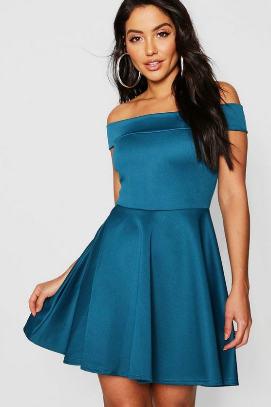 現金特価 ブーフー Boohoo Basics ドレス Boohoo Basics Off The Shoulder Skater Dress Teal レディースファッション ワンピース スニケス 有名人芸能人 Science House Ru