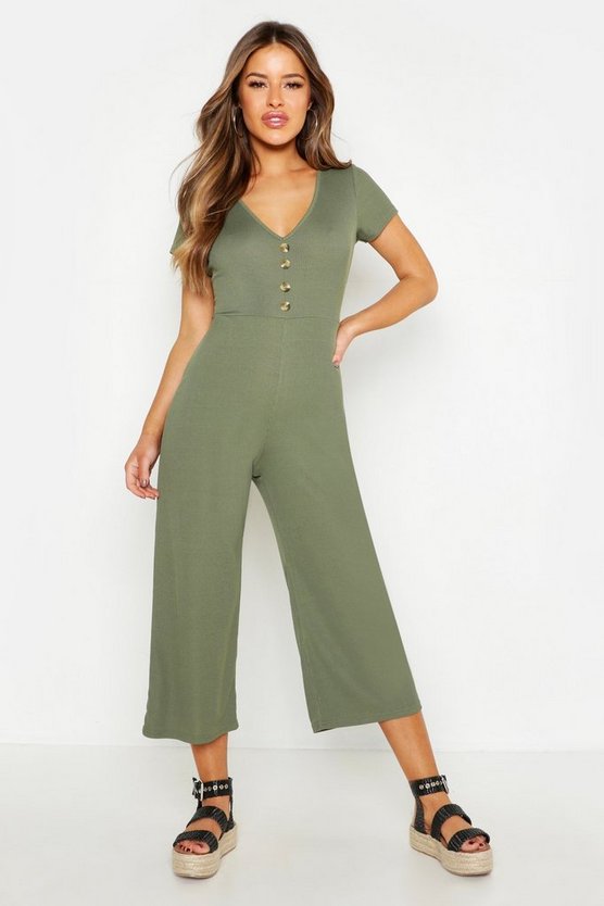 保障できる ブーフー Boohoo 小さめ ジャンプスーツ カーキ Boohoo Petite Rib Mock Horn Button Culotte Jumpsuit Khaki レディースファッション オールインワン サロペット 早割クーポン Www Estelarcr Com