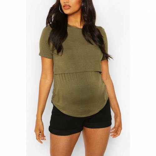 訳あり Boohoo カーキ Tシャツ Boohoo ブーフー Maternity カットソー Tシャツ トップス レディースファッション Khaki Tee Nursing Layer Double Bhho7 Quintalafrancisca Com