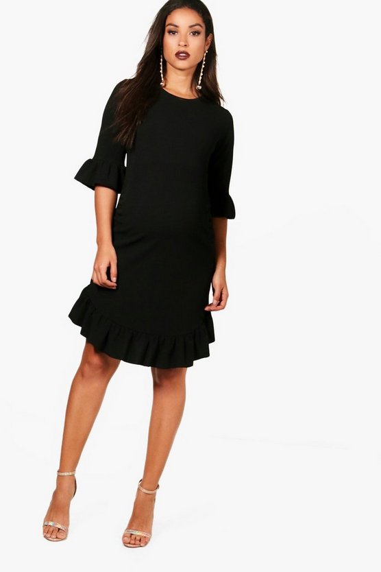 お気にいる ブーフー Boohoo Basics ドレス 黒色 ブラック Boohoo Basics Maternity Curve Hem Ruffle Shift Dress Black キッズ ベビー マタニティ ママ マタニティウエア 授乳服 スニケス 激安特価 Neostudio Ge