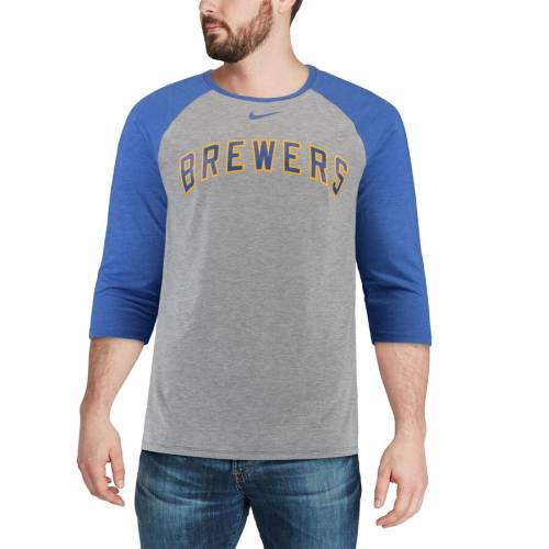 スポーツブランド カジュアル ファッション トップス 長袖 ナイキ Nike Tシャツ Nike Tshirt ミルウォーキー ブルワーズ ラグラン Tシャツ 灰色 グレー グレイ Gray Nike 3 4sleeve Raglan Tshirt メンズファッション トップス Tシャツ カットソー スニケス