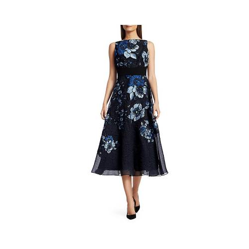 Lela Rose ローズ ドレス レディース Rose Lela Degrade Floral Boatneck Dress Sapphire Hollerner Hof De