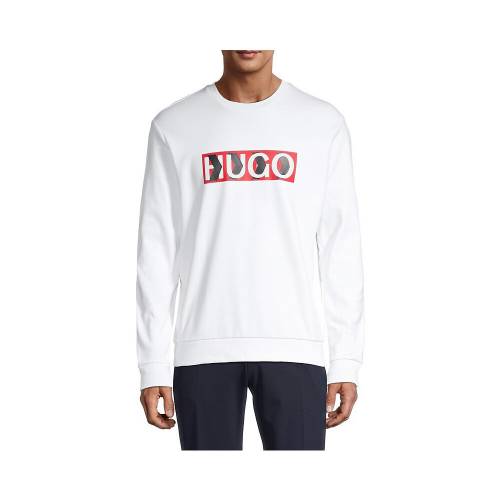Hugo Hugo Boss グラフィック ロゴタイプ トレイナー トレーナー 白 毛唐人 メンズ Hugo Boss Graphic Logo Cotton Sweatshirt White Misterbillar Com