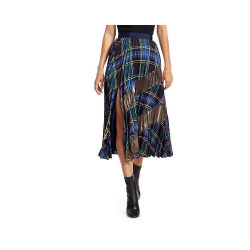 青色 ブルー Amp 電子楽器デジタルインタフェーススコート レディース Tanya Taylor Reyna Metallic Plaid Pleated Blue Osolemio Glasgow Com