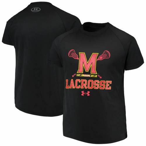 Under Armour メリーランド テラピンズ 子供用 ラクロス パフォーマンス Tシャツ 黒色 ブラック アンダーアーマー ジュニア キッズ Lacrosse Youth Performance Tshirt Black Sgcc Bm